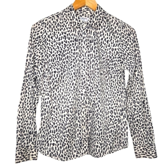 UNTUCKit Women's Mia Animal Leopard Print Button Down Shirt Size 4 Ivory Gray - Picture 1 of 6